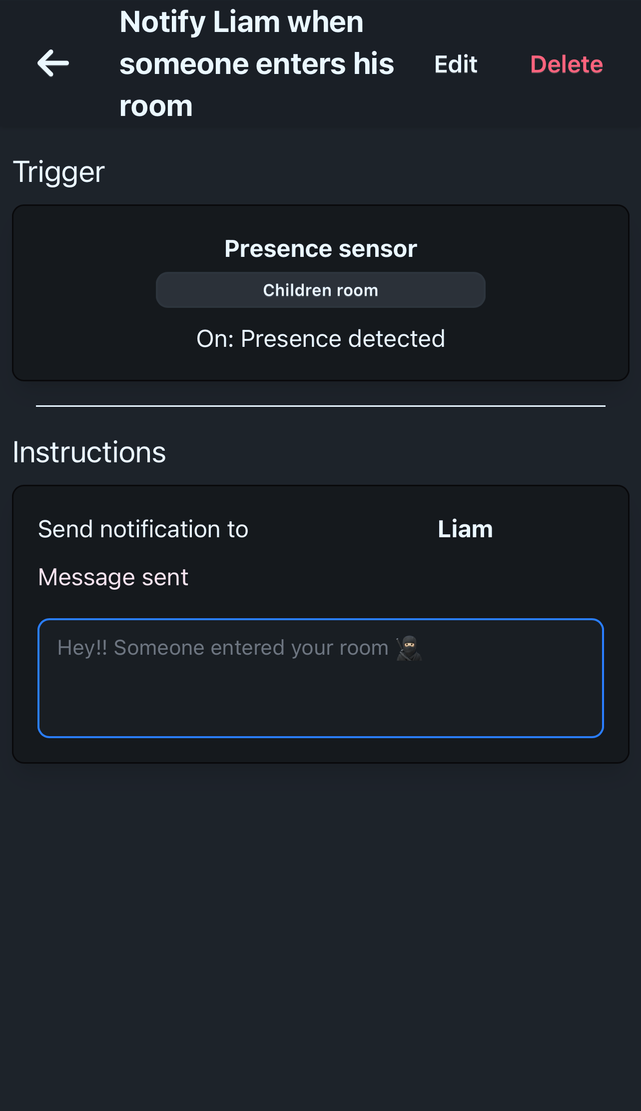 Screenshot liam-presence-automation